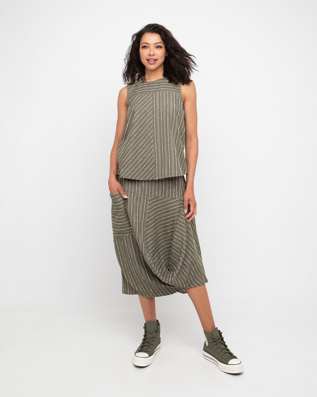 Ozai N Ku Poe Tucked Skirt, Olive