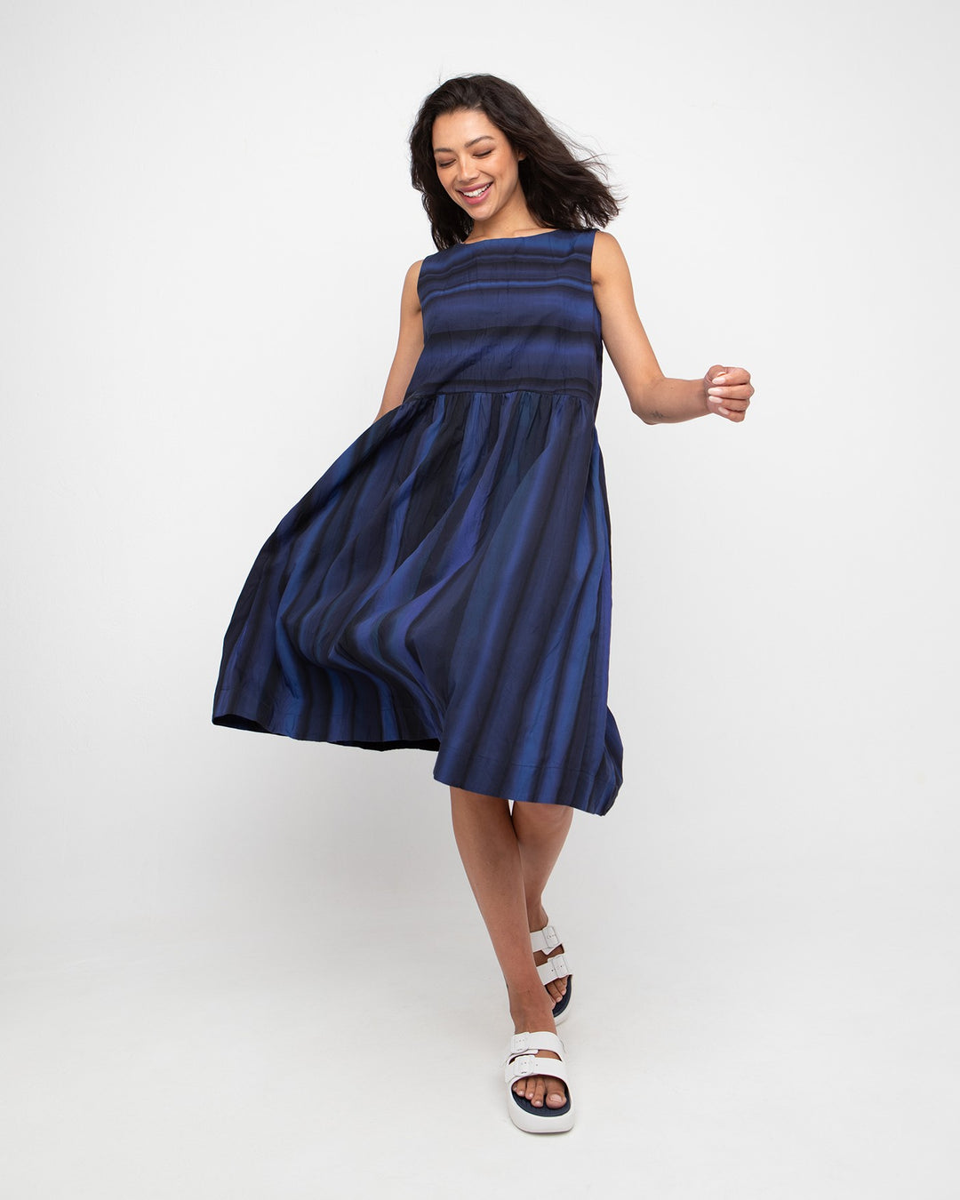 Alembika Ozai N Ku Noe Dress, Blue/Black Pleats / XXL (US 14)