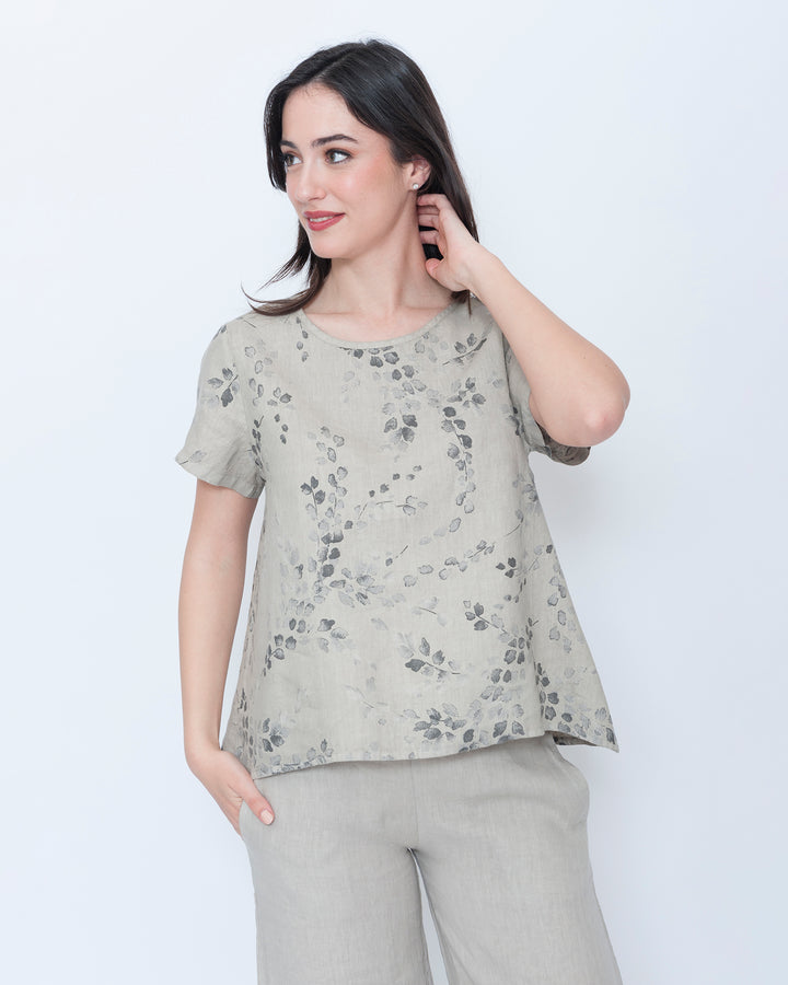 Blueberry Quiet Top, Beige Flora