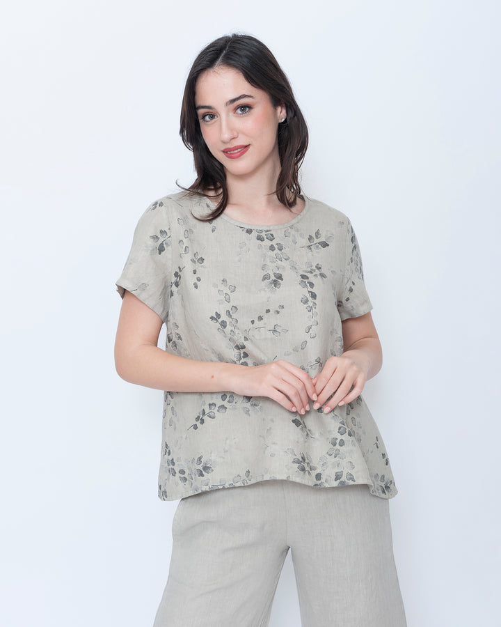 Blueberry Quiet Top, Beige Flora