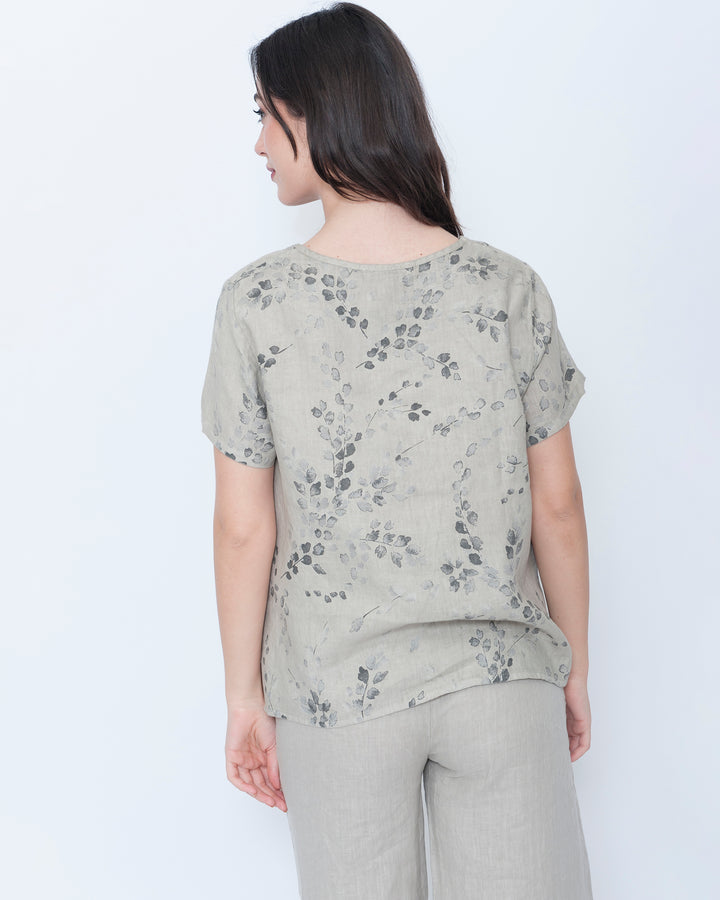 Blueberry Quiet Top, Beige Flora