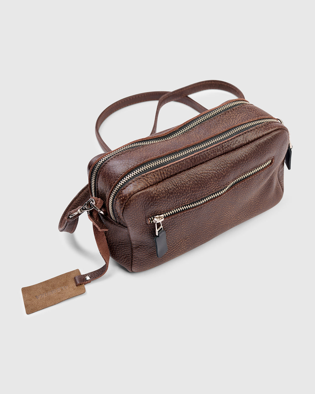 Twin Zip Box Bag, Chocolate