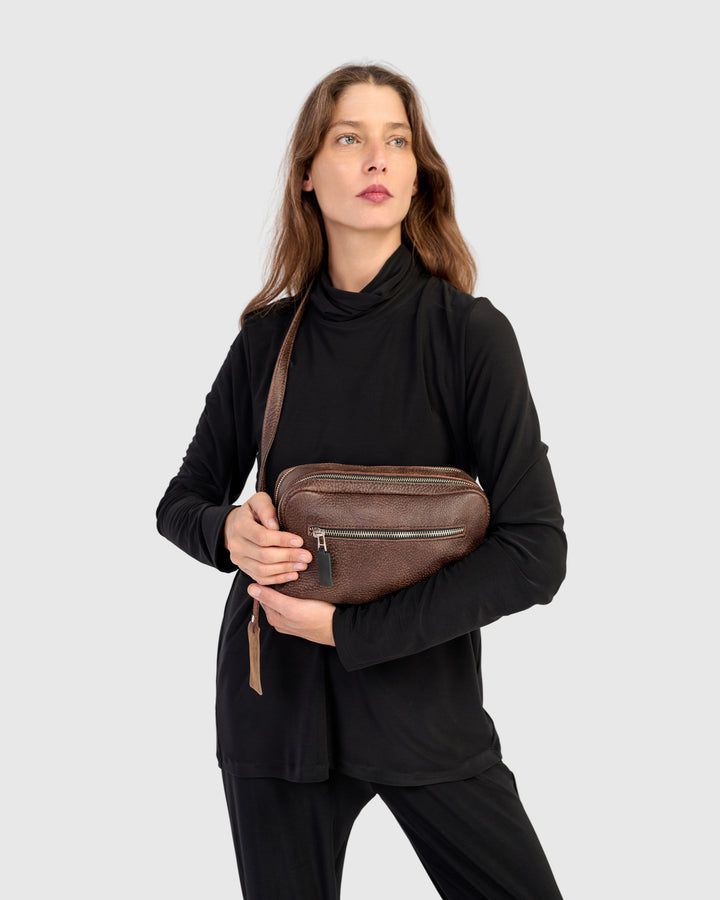 Twin Zip Box Bag, Chocolate