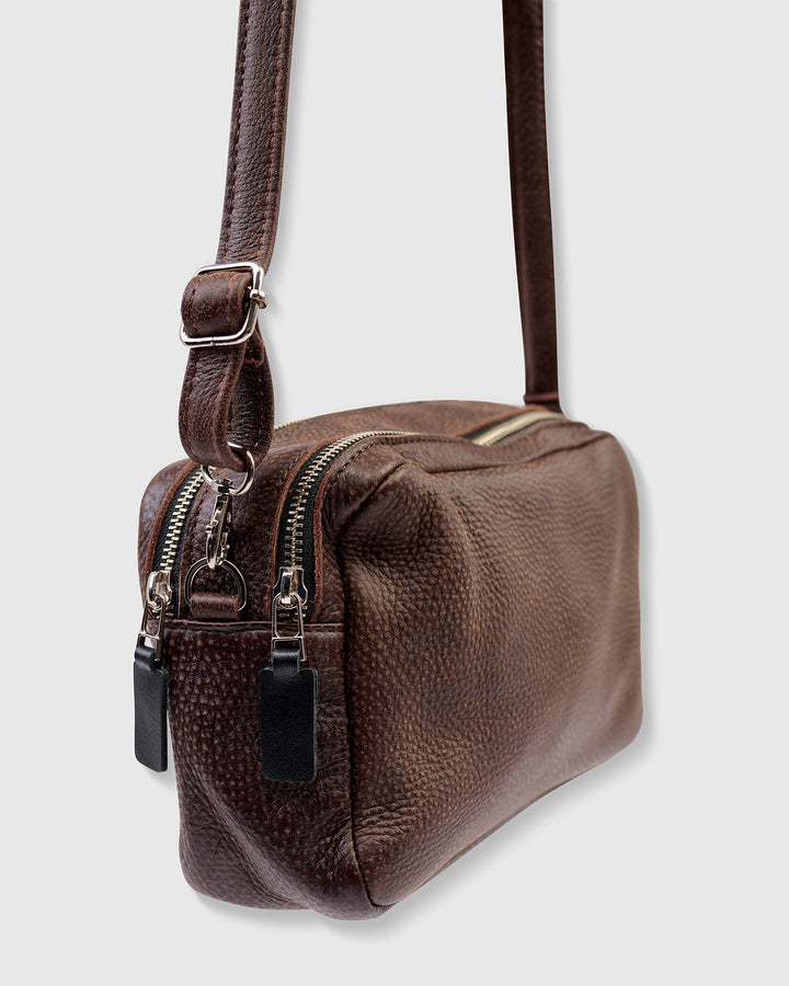 Twin Zip Box Bag, Chocolate