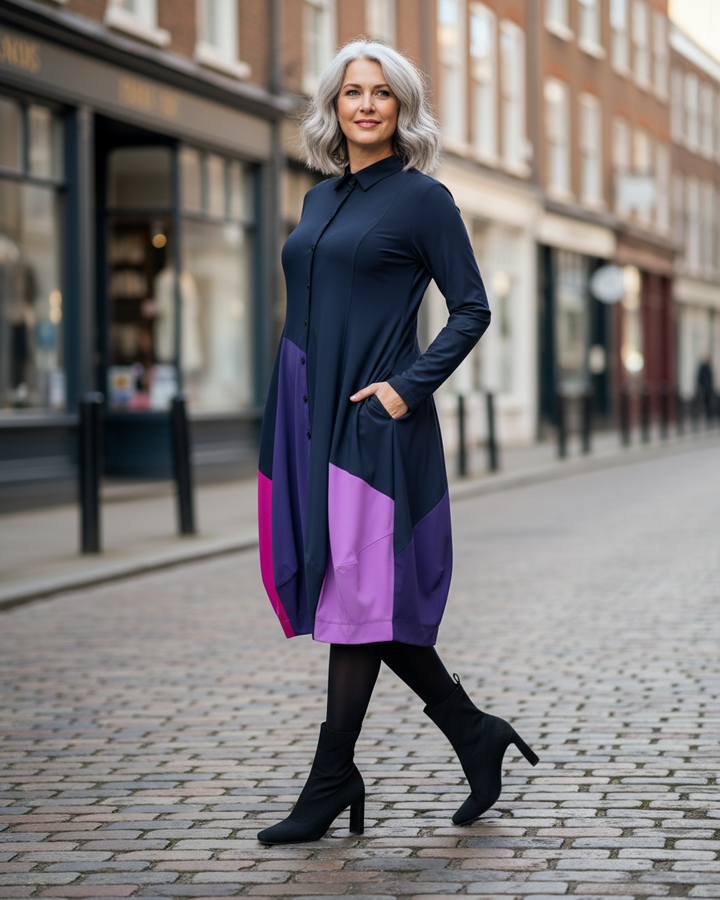 Tekbika Colorblock Barbie Dress, Navy Mix