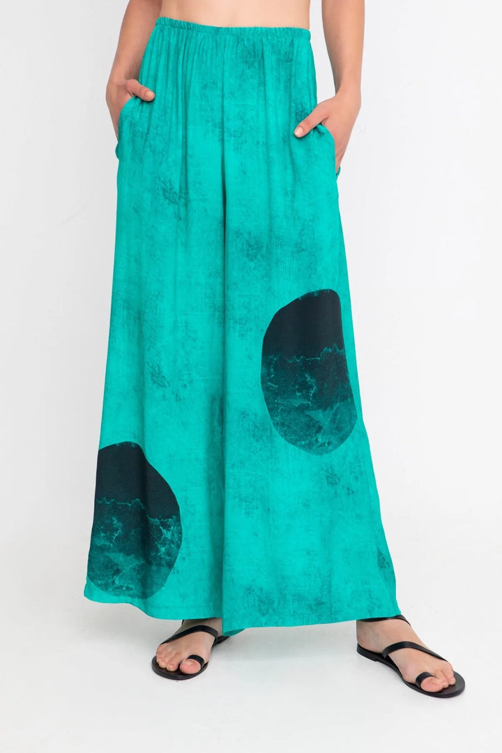 Ozai N Ku Aquatic Palazzo Pants, Aqua/black