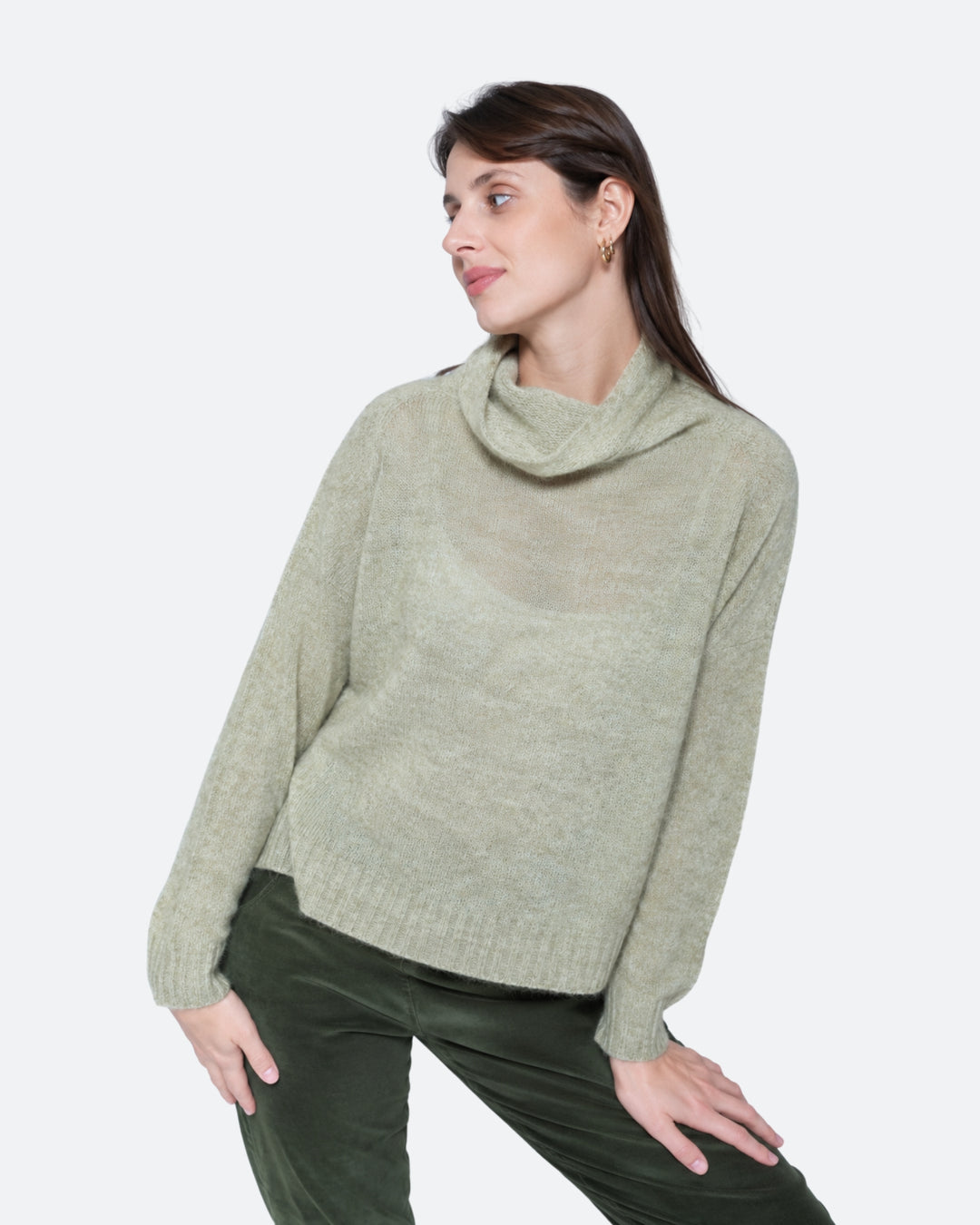Blueberry Alpaca Turtleneck Sweater, Sage