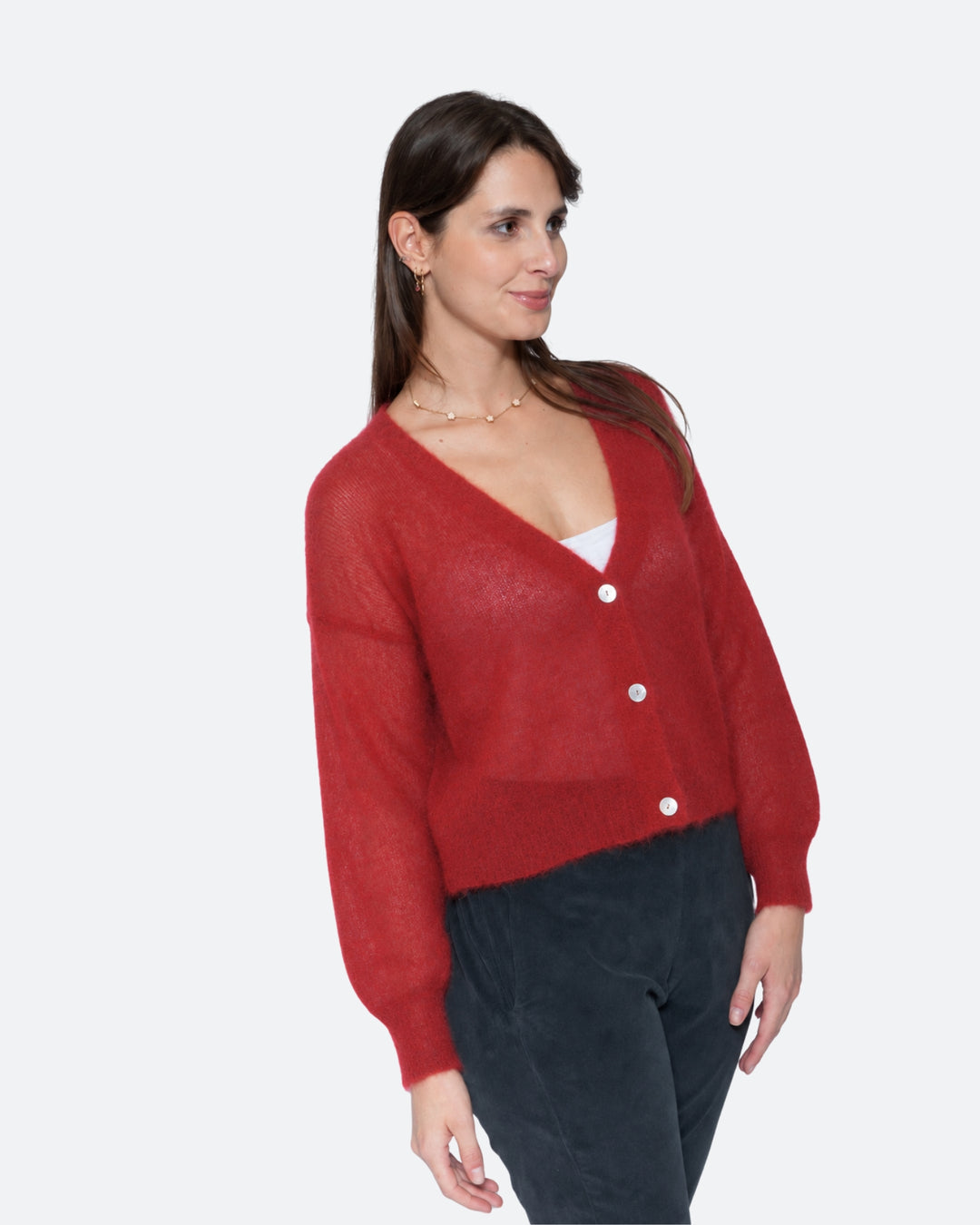 Blueberry Alpaca Cardigan, Cherry