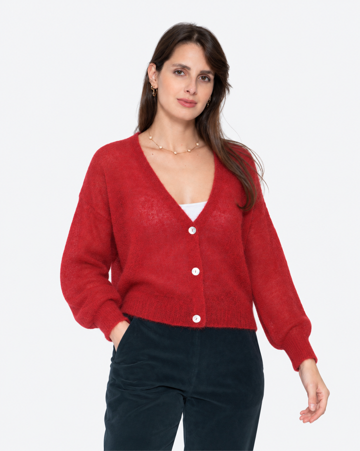 Blueberry Alpaca Cardigan, Cherry