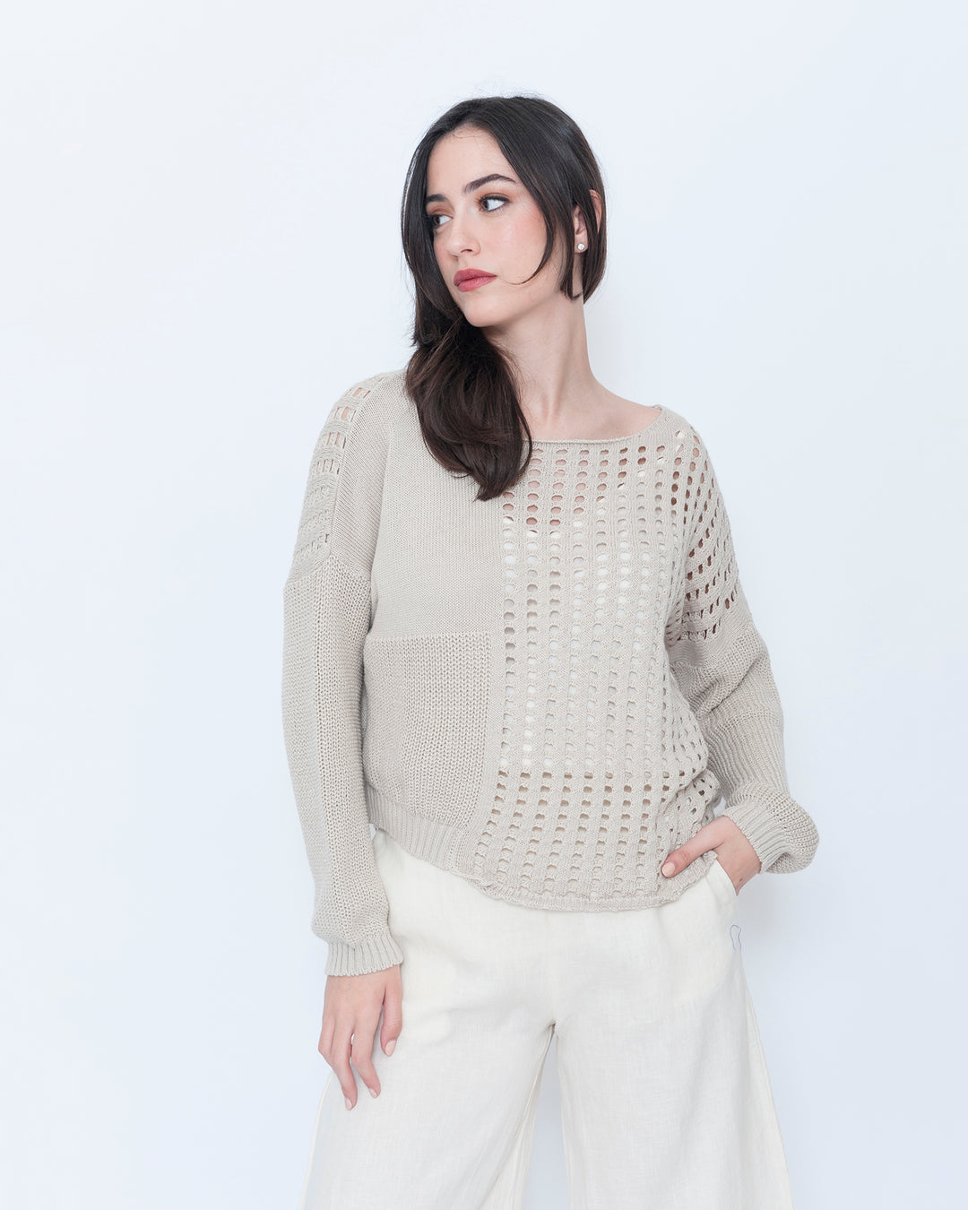 Blueberry Weave Sweater, Beige