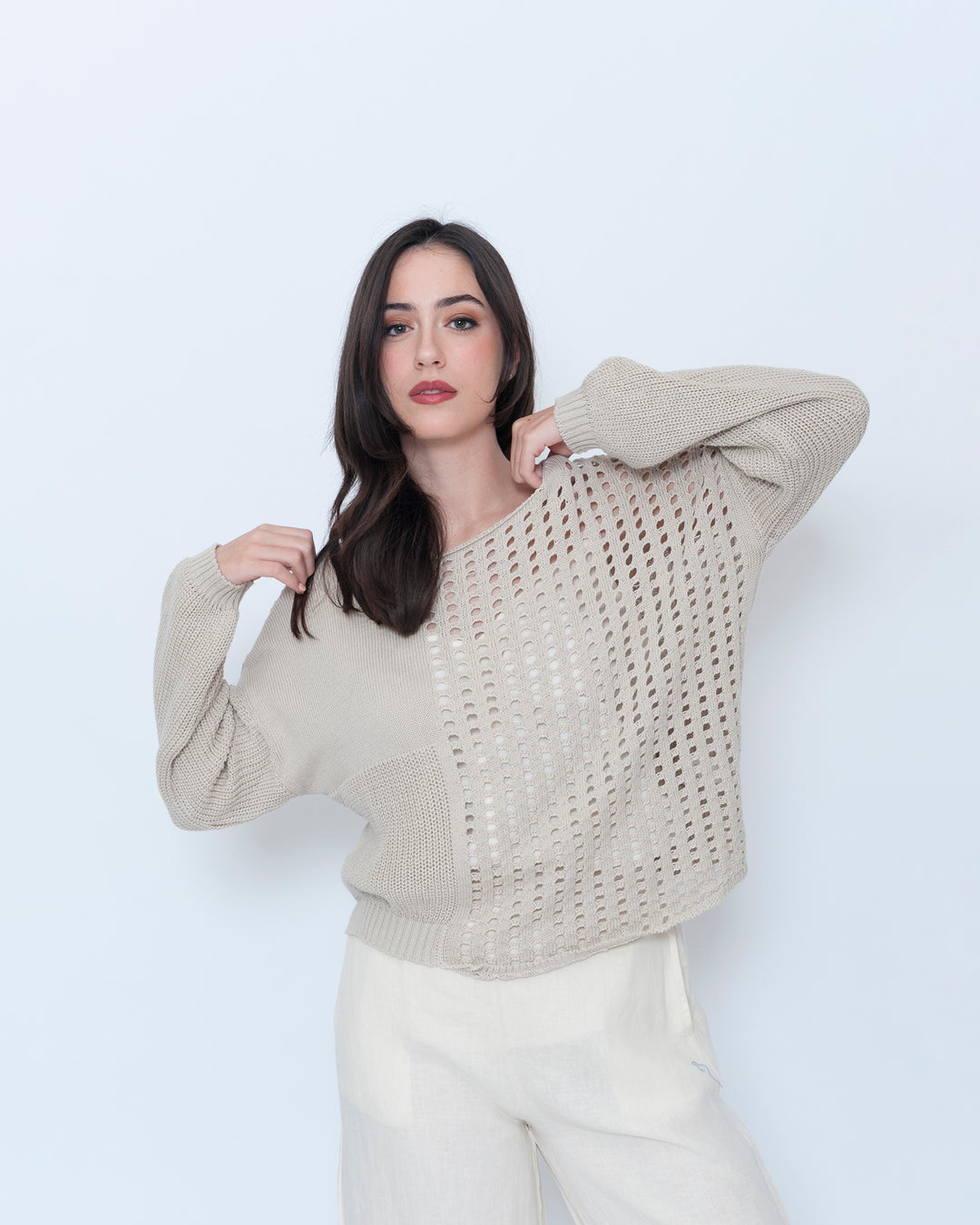 Blueberry Weave Sweater, Beige