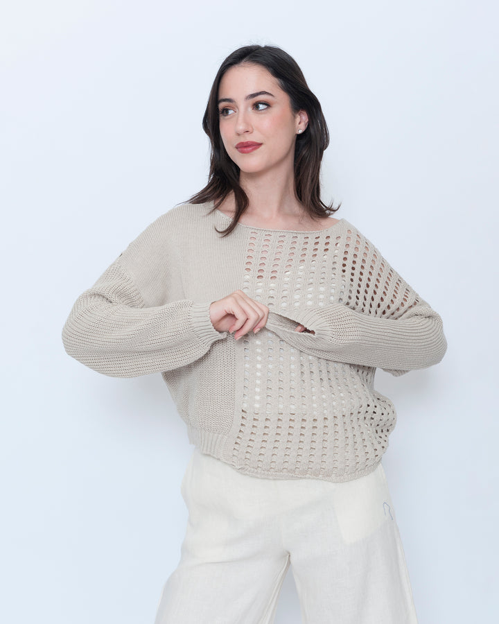 Blueberry Weave Sweater, Beige