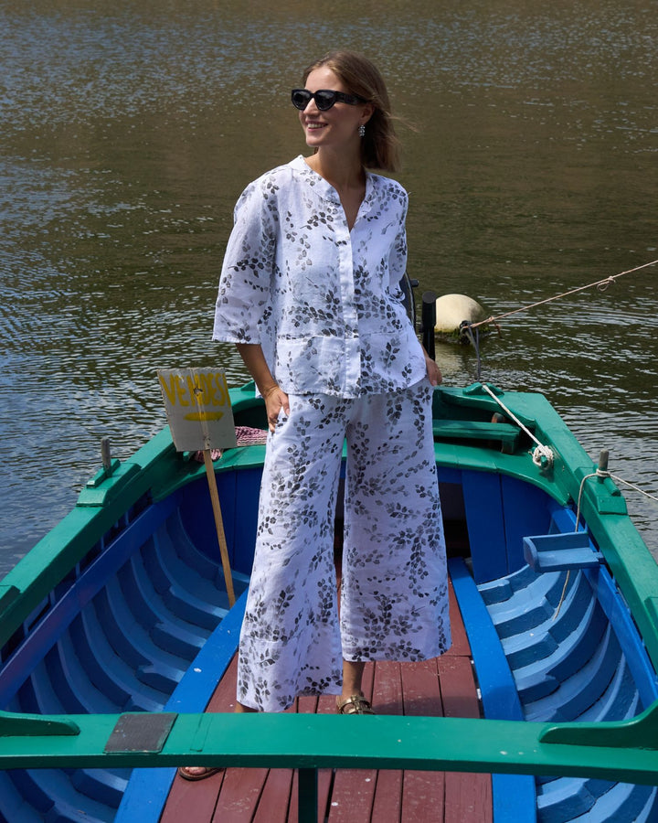 Blueberry Flare Trouser, White Flora