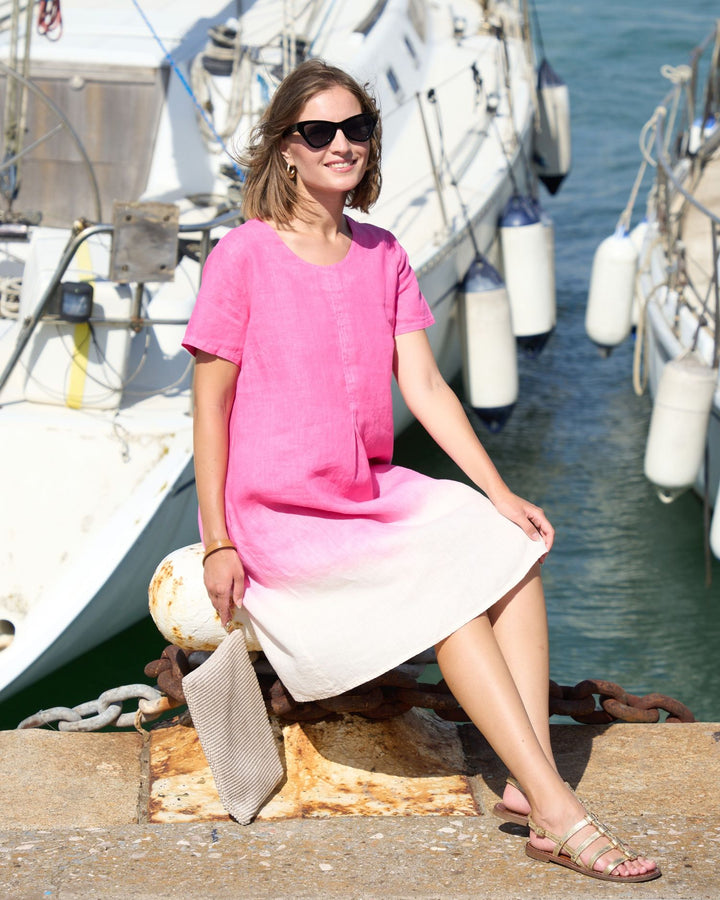 Blueberry Simply Short Sleeve Dress, Fuchsia Ombre