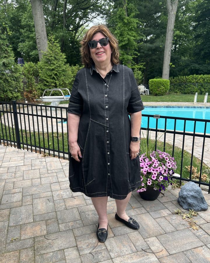 Barb Denim Shirtdress, Black