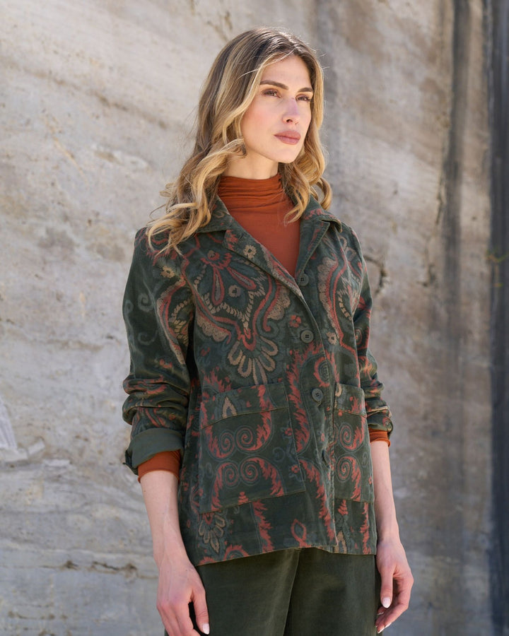 Blueberry Cord Work Jacket, Moss Paisley