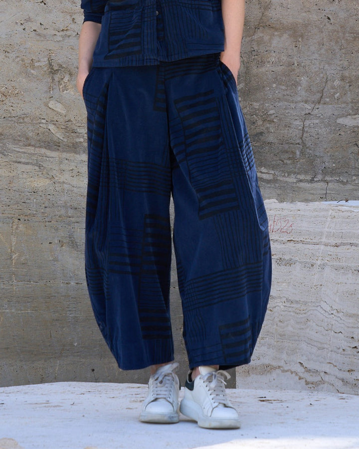 Blueberry Cord Lantern Pant, Navy/Black Bars
