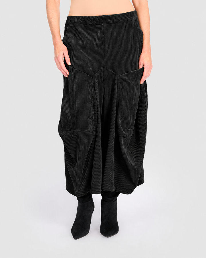 Cord Harem Pockets Pants, Black