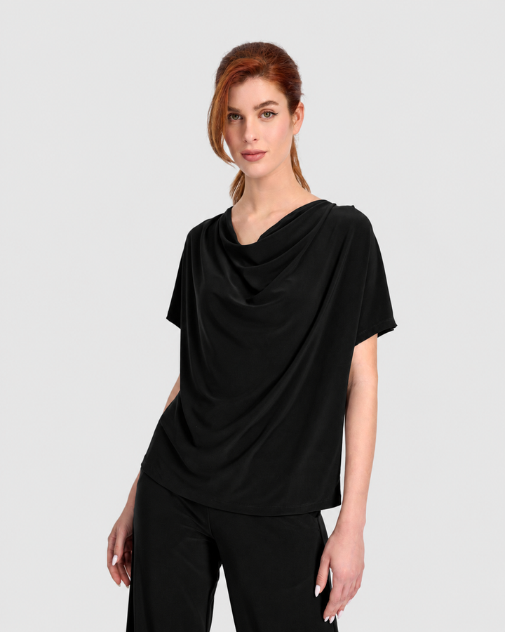 Fluid Slinky Cowl Top, Black
