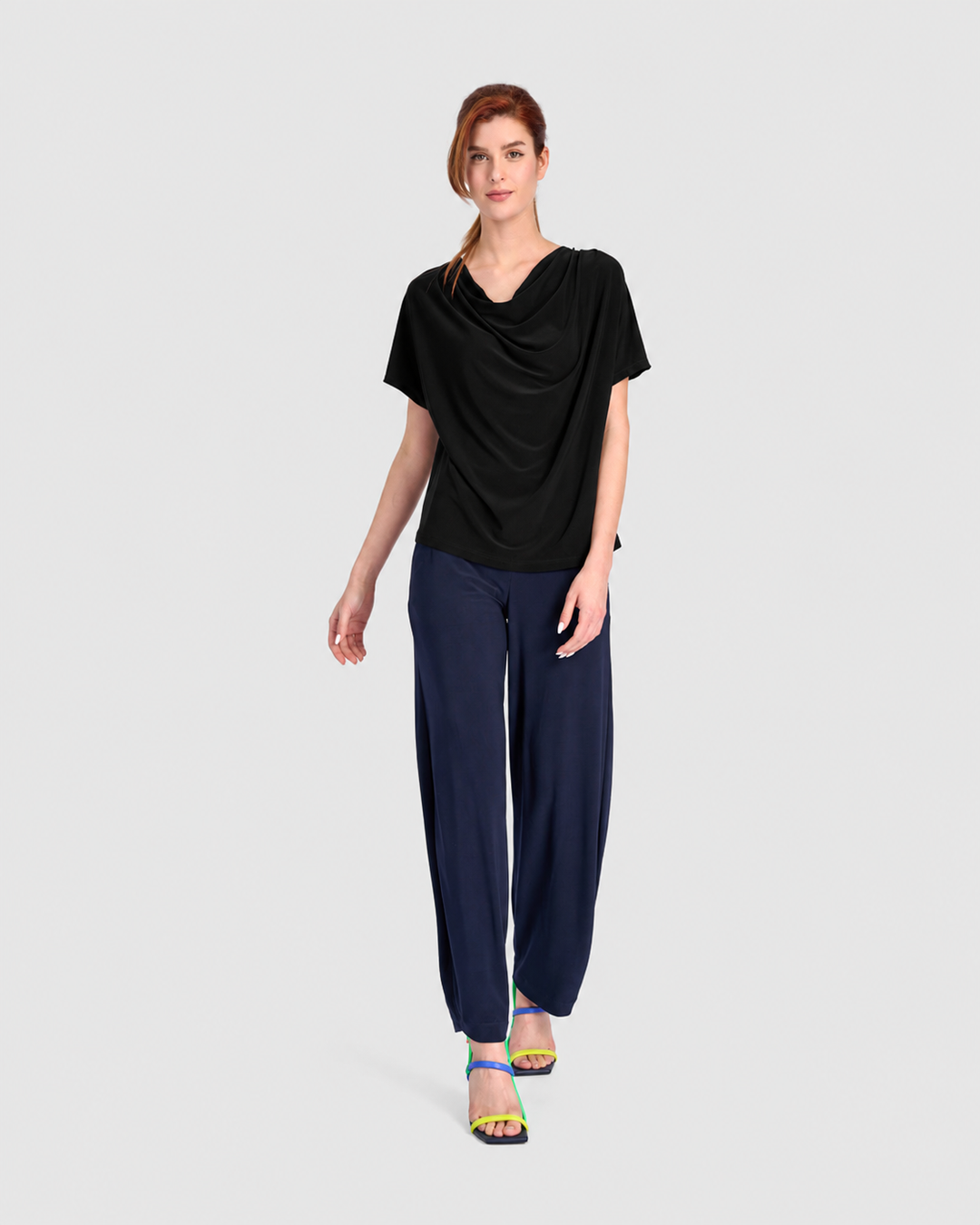 Fluid Slinky Cowl Top, Black
