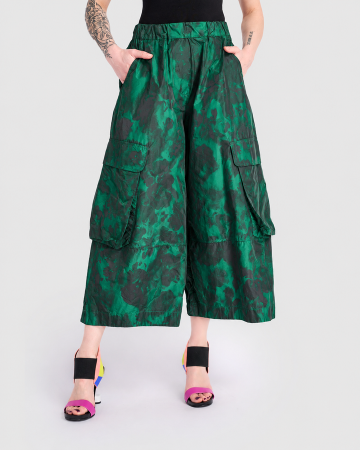 Jacquard Wide Cargo Pants, Emerald