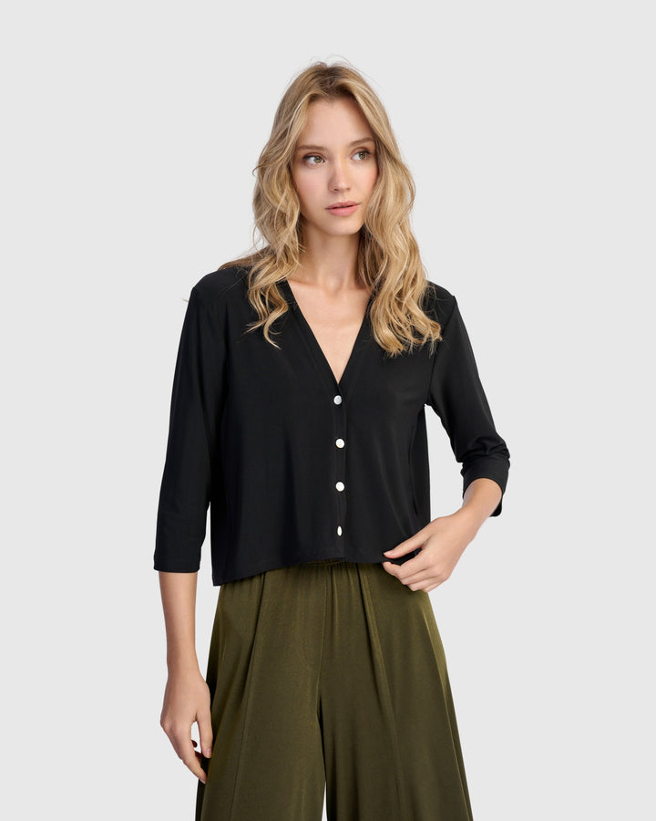 Essential Slinky Cropped Cardigan, Black