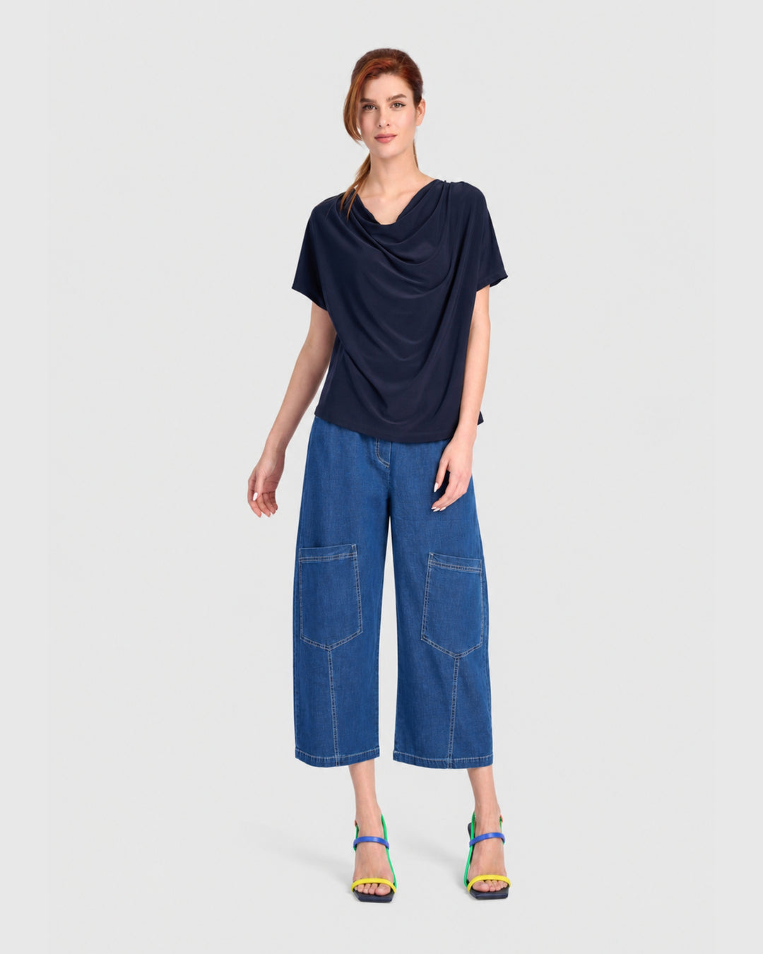 Fluid Slinky Cowl Top, Navy