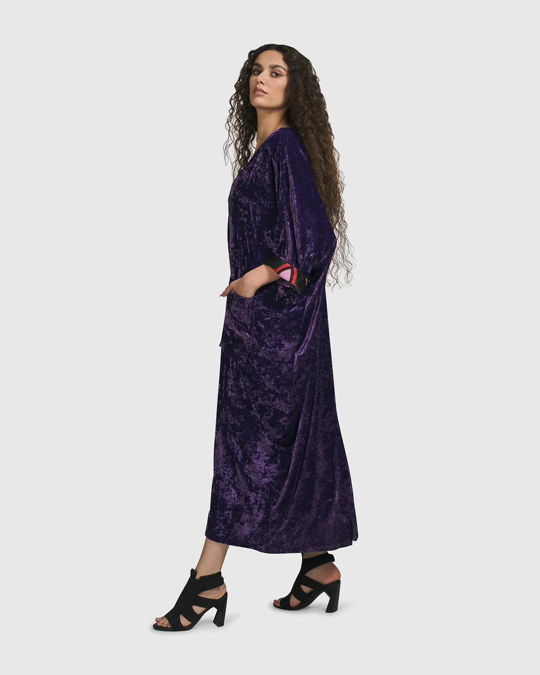 purple muumuu dress Mid-Calf Pink Hibiscus Purple Muumuu