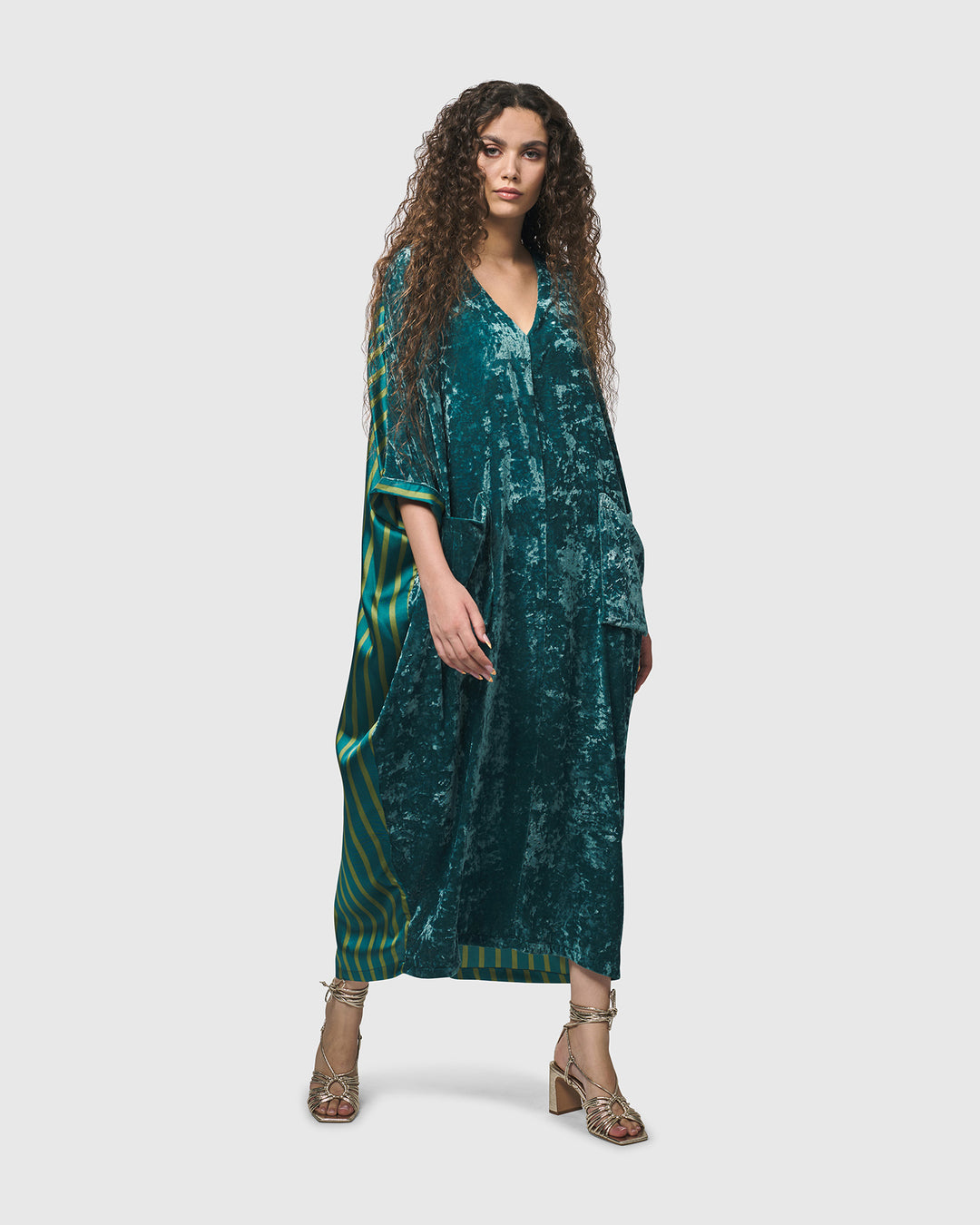 Arabella Velvet Muumuu Dress, Turquoise