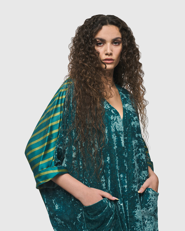 Arabella Velvet Muumuu Dress, Turquoise