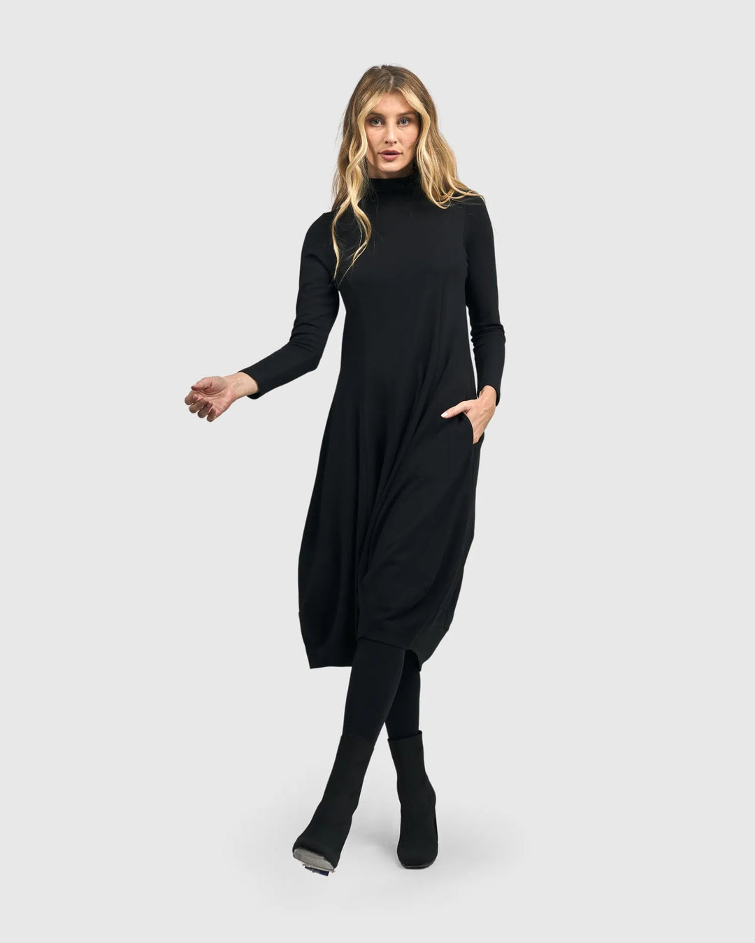 Essential Turtleneck Cocoon Dress, Black