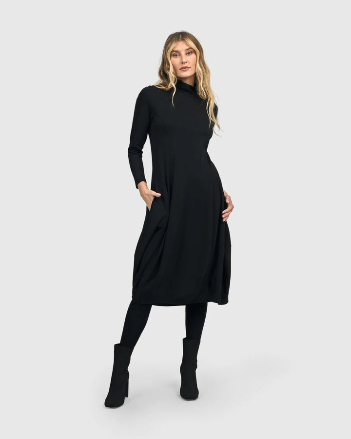 Essential Turtleneck Cocoon Dress, Black