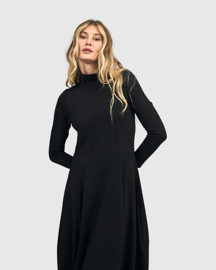 Essential Turtleneck Cocoon Dress, Black