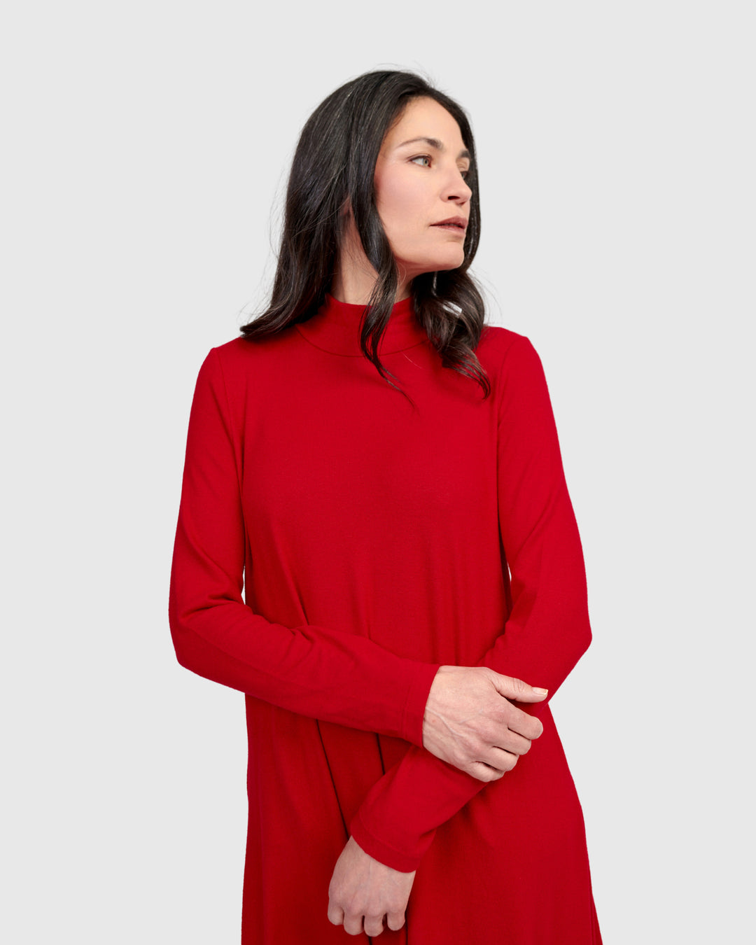 Soft Knit A-line Dress, Red