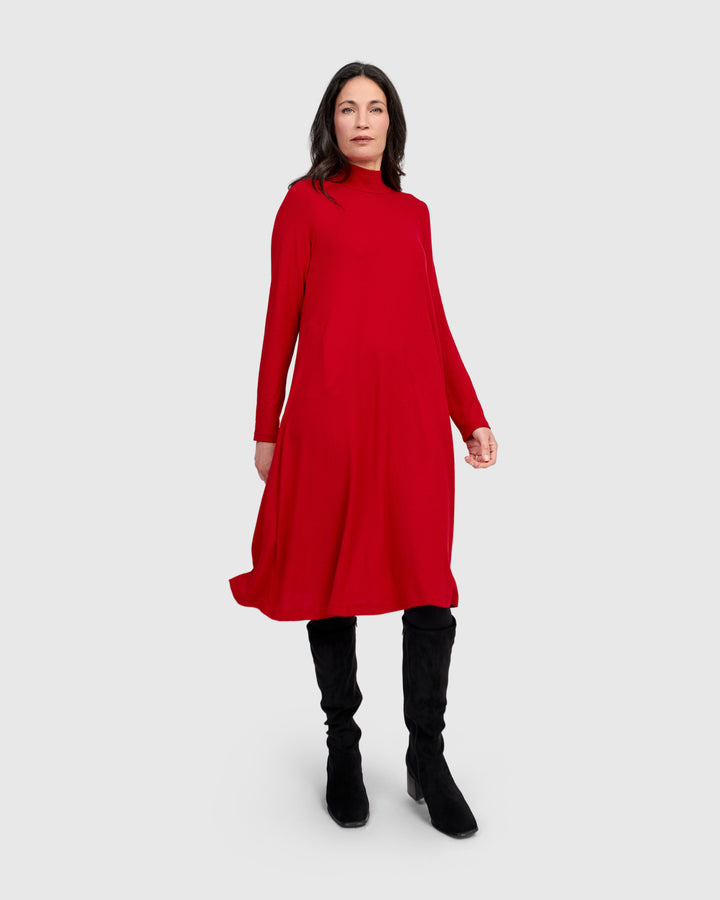 Soft Knit A-line Dress, Red
