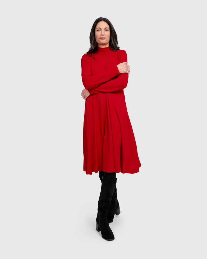 Soft Knit A-line Dress, Red