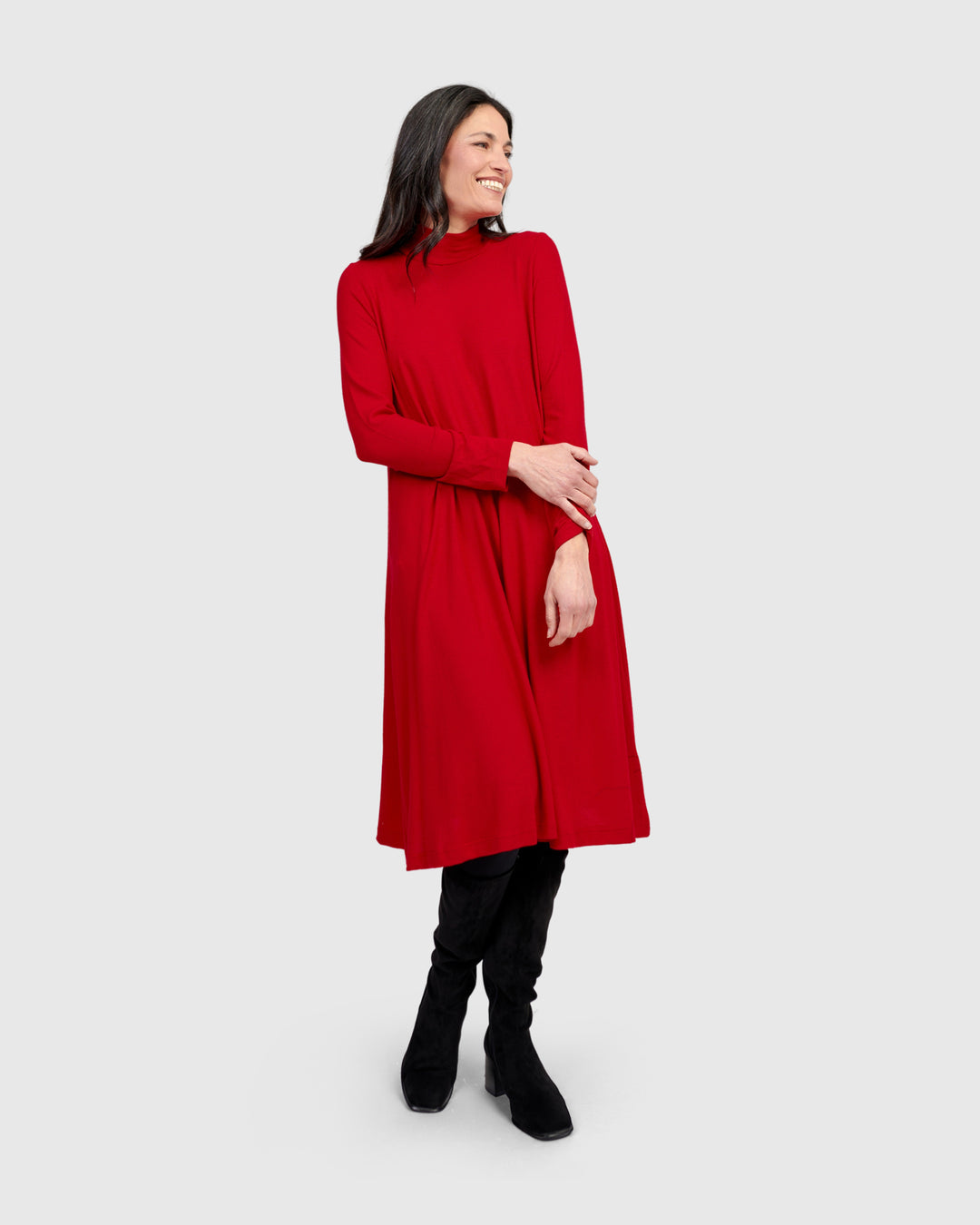 Soft Knit A-line Dress, Red