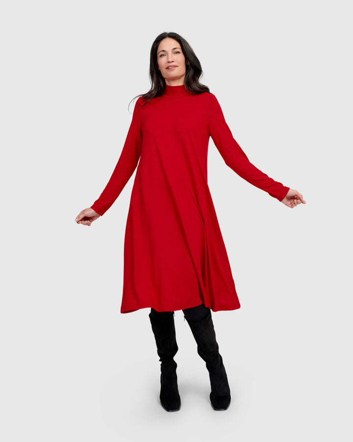 Soft Knit A-line Dress, Red