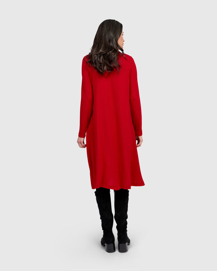 Soft Knit A-line Dress, Red