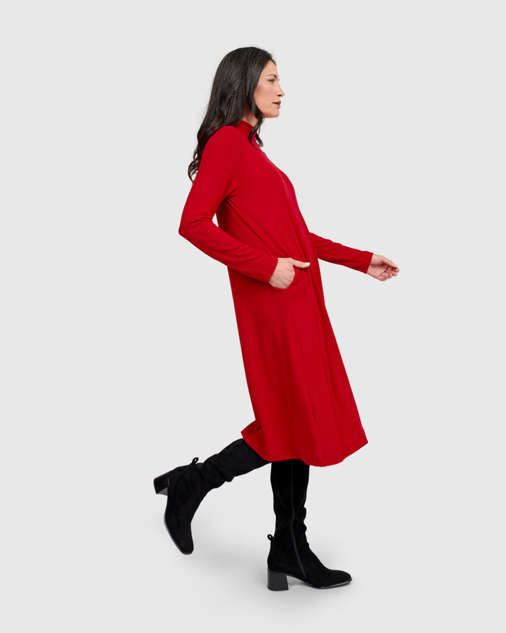 Soft Knit A-line Dress, Red