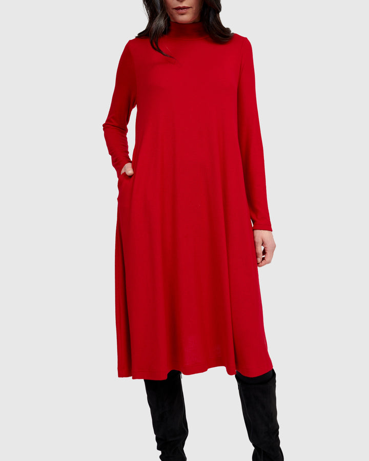 Soft Knit A-line Dress, Red