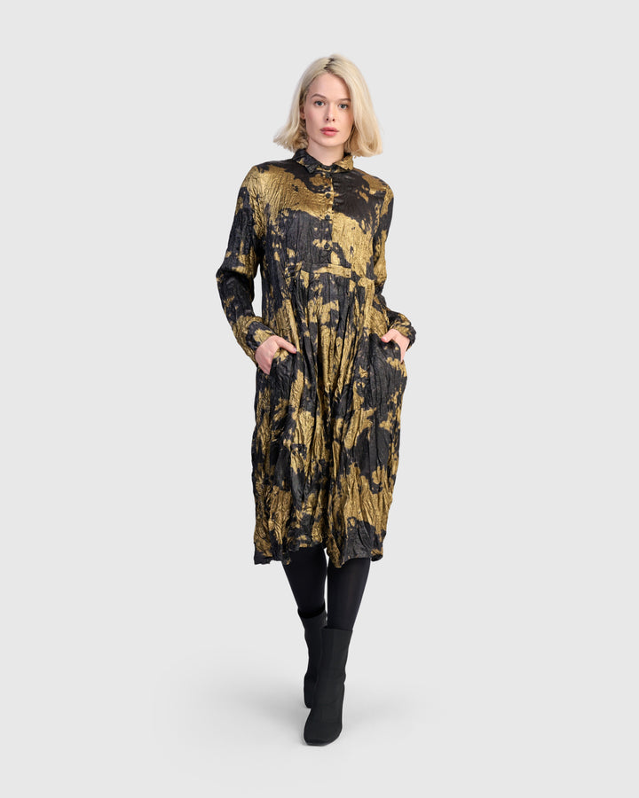 Chroma Babydoll Shirtdress, Gold