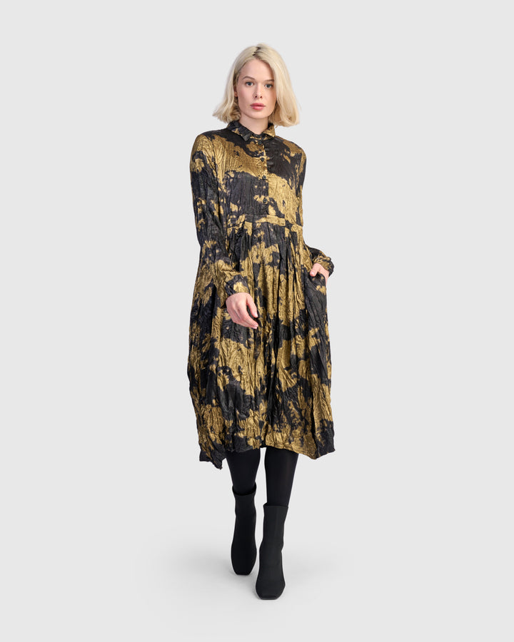 Chroma Babydoll Shirtdress, Gold