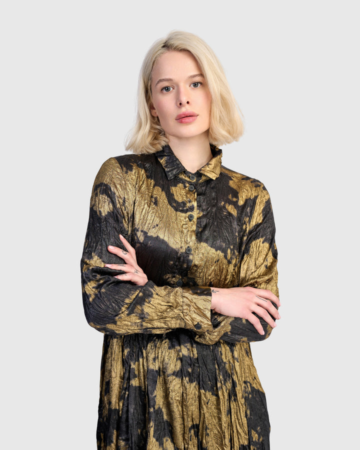 Chroma Babydoll Shirtdress, Gold