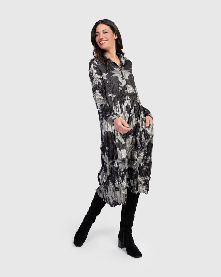 Chroma Babydoll Shirtdress, Silver