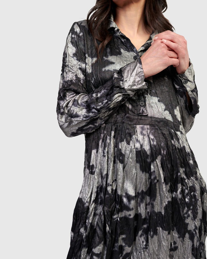 Chroma Babydoll Shirtdress, Silver