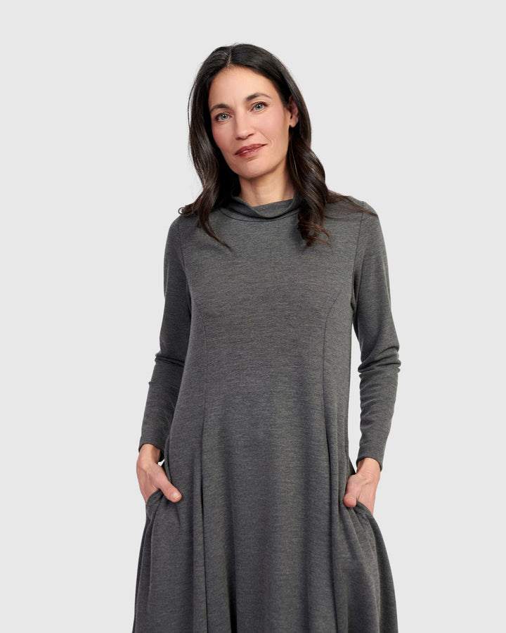 Essential Heavyweight Turtleneck Dress, Grey