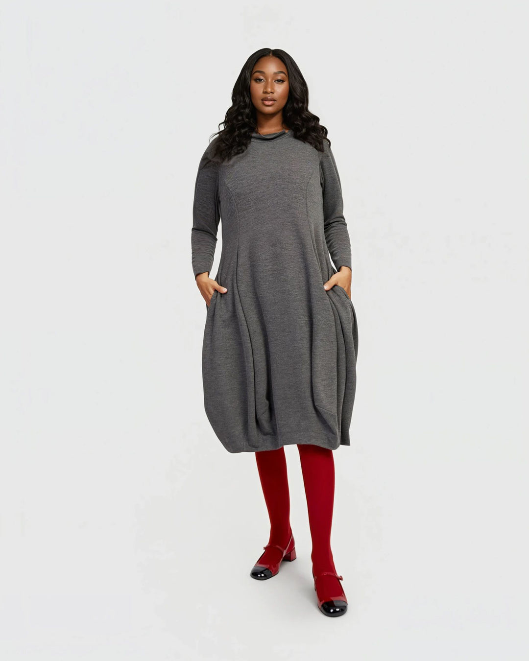 Essential Heavyweight Turtleneck Dress, Grey