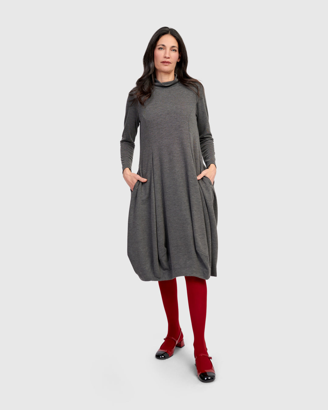Essential Heavyweight Turtleneck Dress, Grey
