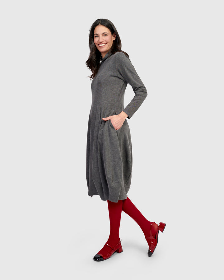 Essential Heavyweight Turtleneck Dress, Grey